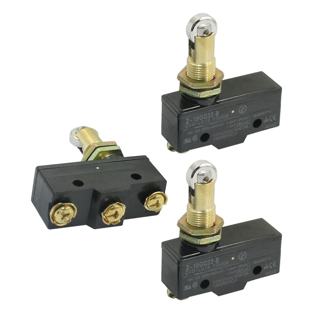 Sourcingmap 3Pcs Z-15GQ22-B SPSD 1NO 1NC Panel Mount Roller Plunger Limit Switch