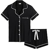 Cherrydew Women Bamboo Viscose Super Soft Comfy Summer Cooling Short Sleeve Button Down Pajama Shorts Set S-XXL