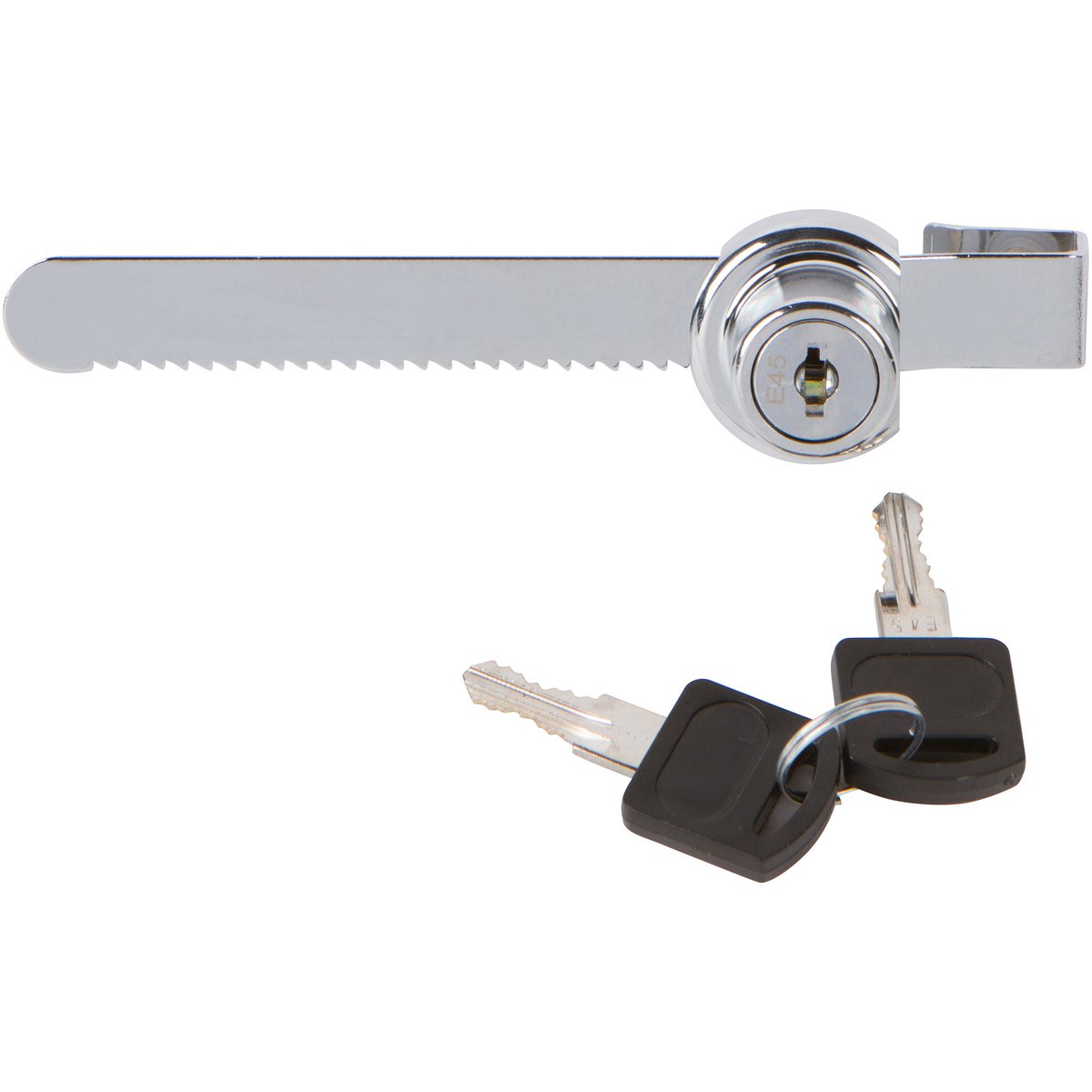 Sliding Glass Door Ratchet Lock with Chrome Finish, Keyed Alike