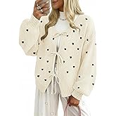kipfall Womens Bow Tie Front Cardigan Sweaters Long Puff Sleeve Cute Print Jacket Coats 2025 Trendy Fall Winter Outfits