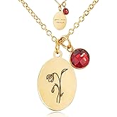 JIURUN Birth Flower Necklace for Women Mom,18K Gold Plated Dainty Birthstone Pendant Handmade Necklaces Personalized Floral Pendant Birthday Gifts Mothers Day Valentines Day Gift For Women