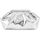 Huralona Dressy Pleated Vegan Leather Clutch Ruched Bag Purse Metallic PU Clutch Cloud Dumpling Bag for Women