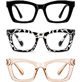 Hubeye Oprah Style Reading Glasses for Women Men Blue Light Blocking Computer Square Readers with Spring Hinge