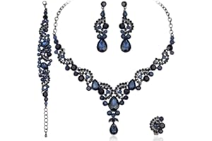 CSY Elegant Crystal Necklace Earrings Bracelet Ring Bridal Wedding Party Costume Jewelry Sets for Brides Women