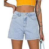 Angerella Denim Shorts for Women Mid Rise Ripped Jean Shorts Stretchy Folded Hem Hot Short Jeans