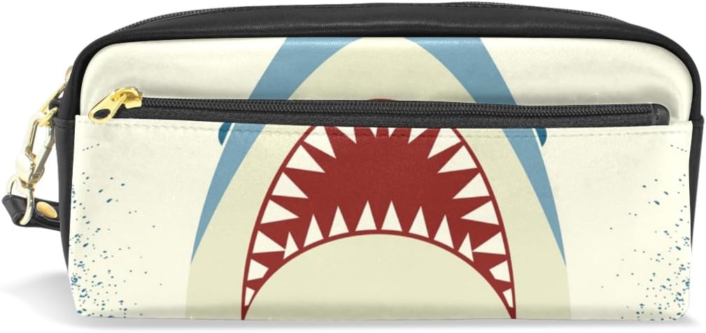COOSUN Shark Jaws Portable PU Leather Pencil Case School Pen Bags Stationary Pouch Case Large Capacity Makeup Cosmetic Bag