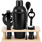 JNWINOG Cocktail Shaker Set Stainless Steel Bartending Kit 18.6oz Cocktail Bar Set Cocktail Mix Drink Making Kit Professional Bar and Home Drink Bar Tools for Bartender (Matte Black, 7Pcs)