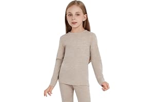 woolcano Kids Unisex 100% Merino Wool Base Layer Tops Lightweight Thermal Underwear Shirt