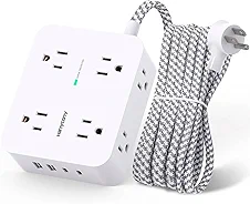Surge Protector Power Strip - HANYCONY 8 Outlets 4 USB (2 USB C) Charging Ports, Multi Plug Outlet Extender, 5Ft Braided Extension Cord, Flat Plug Wall Mount Desk Charging Station for Home Office ETL