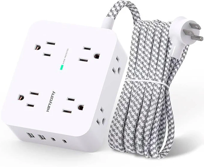 Surge Protector Power Strip - HANYCONY 8 Outlets 4 USB (2 USB C) Charging Ports, Multi Plug Outlet Extender, 5Ft Braided Extension Cord, Flat Plug Wall Mount Desk Charging Station for Home Office ETL