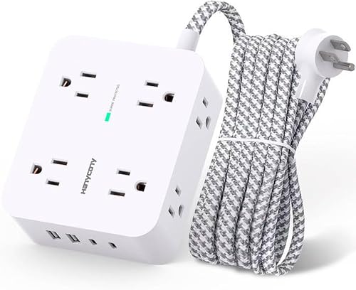 Surge Protector Power Bar, Extension Cord with Multiple Outlets, Multiprise | Power Strip with 8 Outlets 4 USB Ports(2 USB C), 5Ft, Flat Plug, Wall Mount Desk Charging Station for Dorm Room Essentials