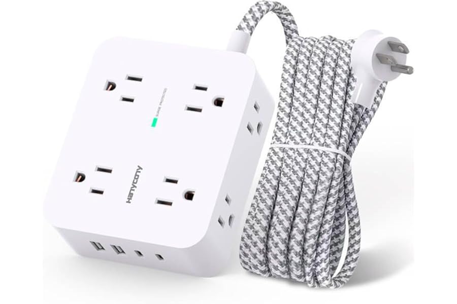 Surge Protector Power Strip - HANYCONY 8 Outlets 4 USB (2 USB C) Charging Ports, Multi Plug Outlet Extender, 5Ft Braided Exte