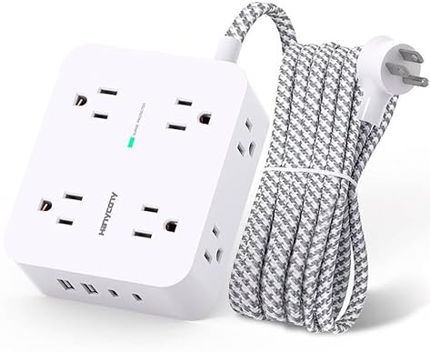 Electronics - Surge Protector Power Strip - HANYCONY 8 Outlets 4 USB (2 USB C) Charging Ports, Multi Plug Outlet Extender, 5Ft Braided Extension Cord, Flat Plug Wall Mount Desk Charging Station for Home Office ETL