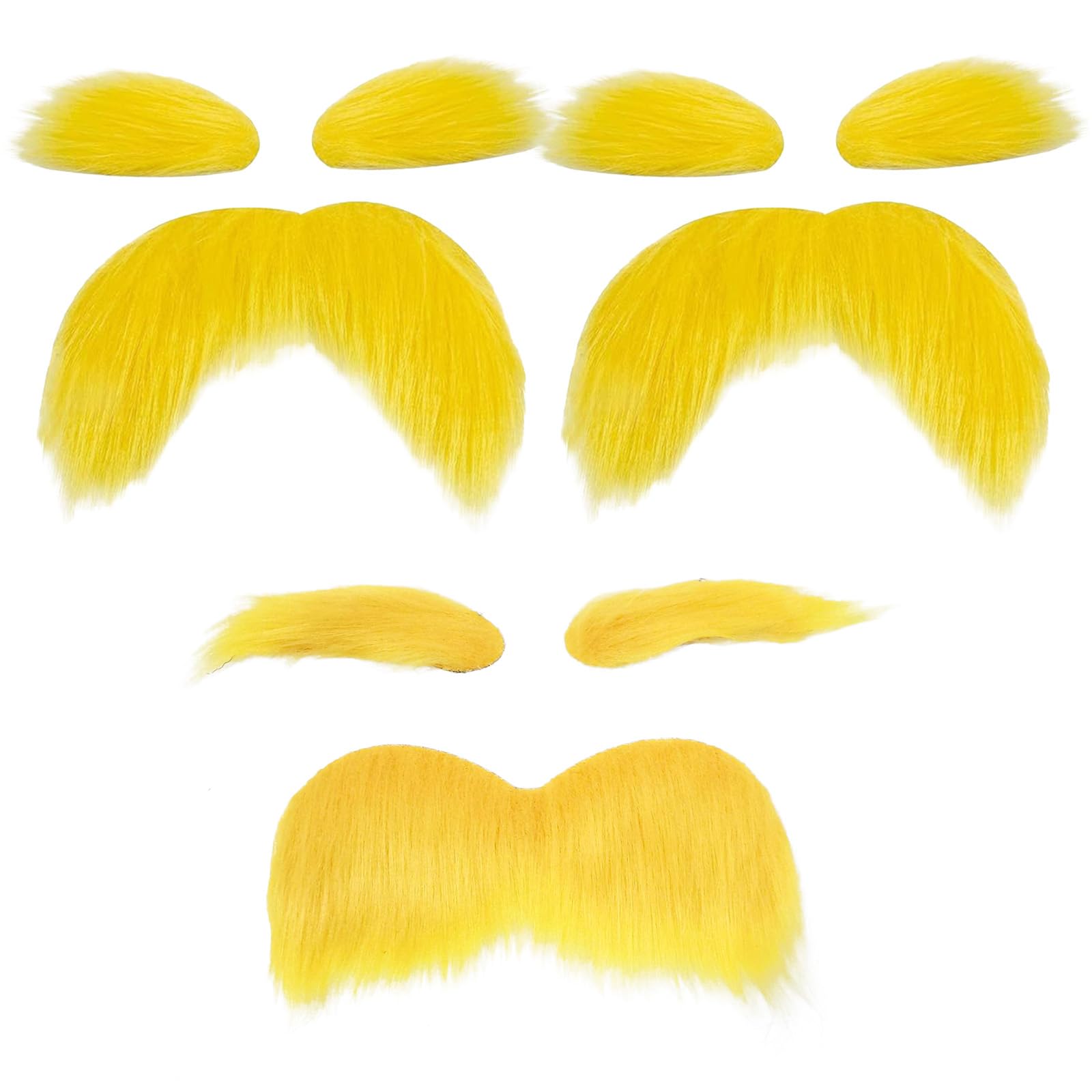 BMYUK 3 PCS Fake Yellow Mustache and Eyebrows Self Adhesive Fake Beard Bushy Eyebrows Funny Old Man Costume Mustache Stickers Novelty Realistic Facial Hair for Men Women Party Cosplay