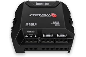 Stetsom IR 400.4 2 Ohms Compact Digital 4 Channels Amplifier, Iron LINE, 400 Watts RMS 400x4, 2Ω Stable, Multichannel Digital Car Audio Amp TS, Full-Range Sound Quality, Crossover