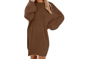 ZWSPTO Women's Furry Crewneck Oversized Loose Long Pullover Sweater Dress Warm Cute and Comfy Sweater