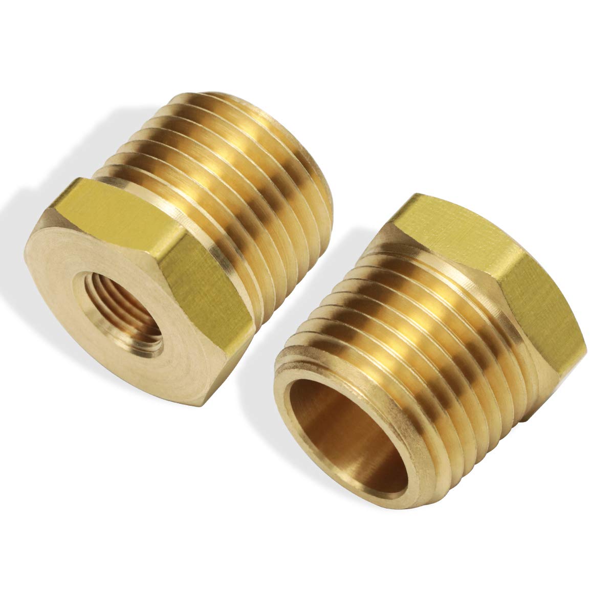 Boeray 2pcs 1/2" NPT Male to 1/8" Female Reducing Hex Head Bushing Brass Pipe Hose Tube Fitting, Adapter Convert