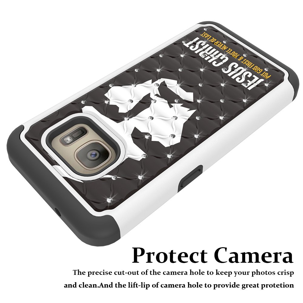 Galaxy S7 Case, MagicSky [Shock Absorption] Studded Rhinestone Bling Hybrid Dual Layer Armor Defender Protective Case Cover for Samsung Galaxy S7 (Jesus)