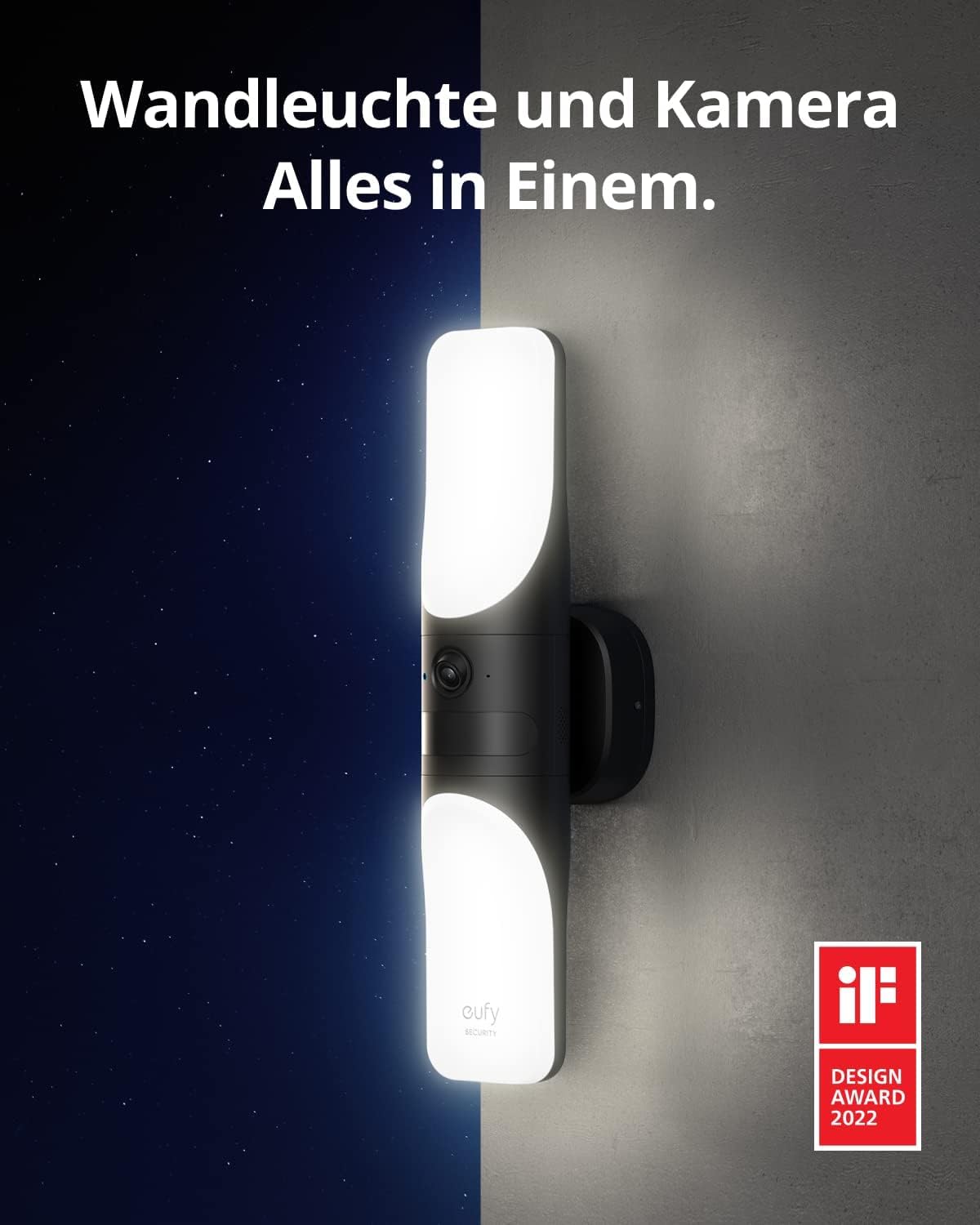 eufy Security Kabelgebundene Wall Light Cam S100, Außenleuchte mit Kamera, 2K Überwachung, 1200 Lumen, Farbige Nachtsicht, KI Erkennung, IP65 Wasserschutz, Gebührenfrei 2