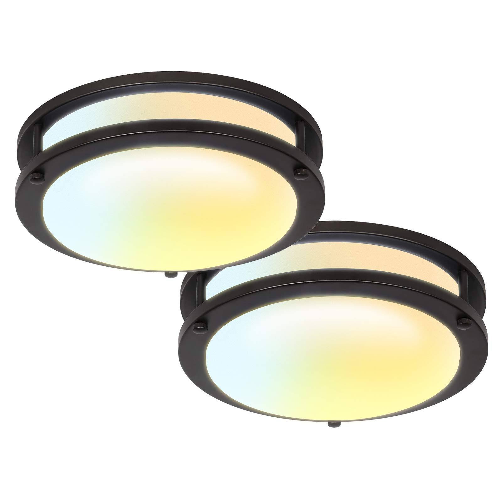 Photo 1 of JULLISON 10 Inch LED Double Ring Flush Mount Ceiling Light Fixture, ETL, 5CCT Selectable 2700K-5000K, Dimmable 5%-100%,120VAC, 18W, 120W Eq, 1100lm, CRI>90, Brush Nickel, Damp Location(Twin Pack)