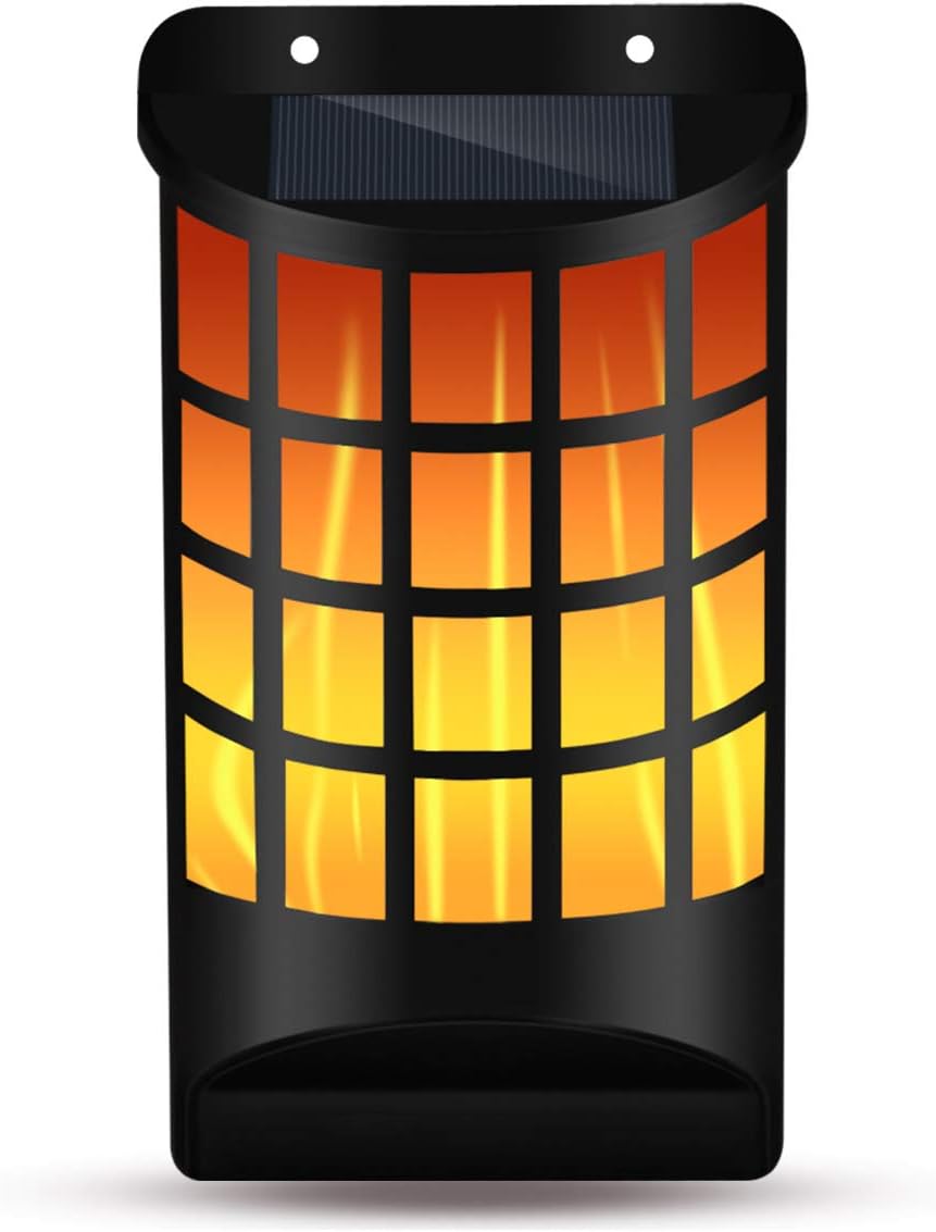Solar Flame Lights Outdoor, Waterproof Flickering Flame Wall Lights with Dark Sensor Auto On/Off 66 LED Solar Powered Night Lights Lattice Design for Garden Pathway Patio Deck Yard (Pack 1)