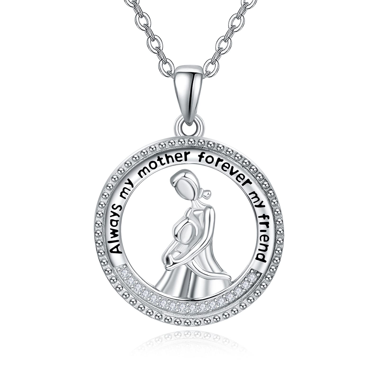KINGWHYTE Mother and Daughter Necklace Sterling Silver Mum Necklace Birthday Mothers Day Jewellery Gifts for Mum from Daughter Son