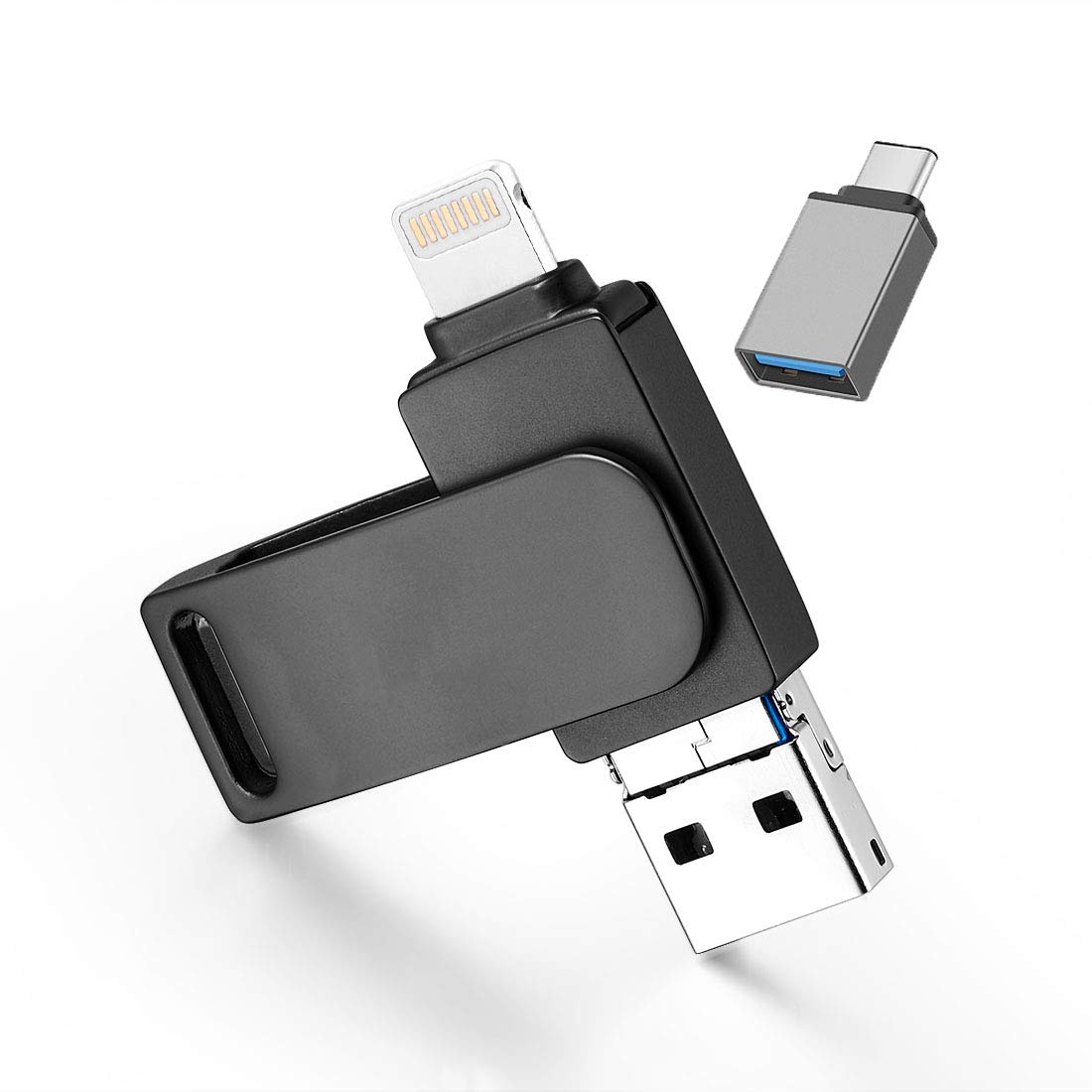 iOS USB Flash Drive 128GB - USB 3.0 Zinc Alloy Memory Stick External Storage Compatible iPhone/PC/iPad/Android More Devices USB Port (Gray)