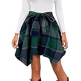 Chvity Mini Skirts for Women High Waisted Asymmetrical Hem Fashion Plaid Skirt