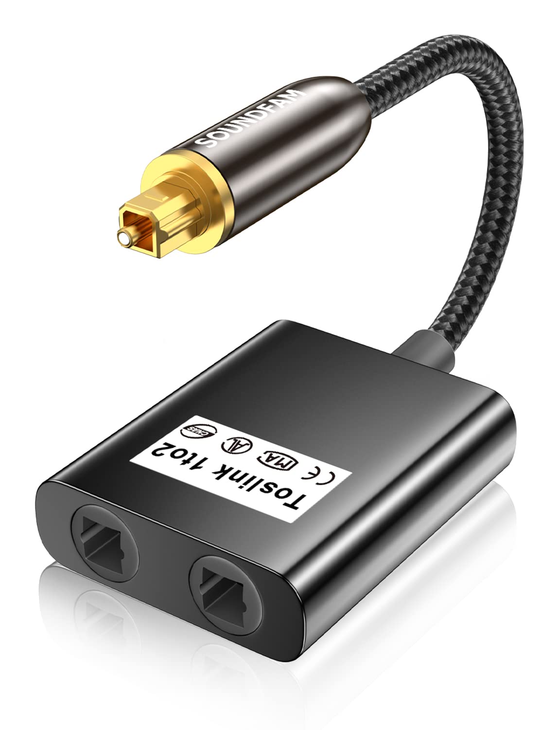 SOUNDFAM Optical Cable Splitter 1 In 2 Out Toslink Splitter Digital Optical Audio Cable Splitter for Soundbar to TV - Black — image 1