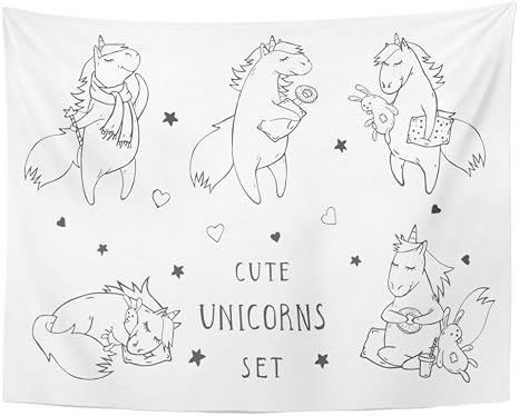 Amazon Co Jp 装飾壁タペストリー白いユニコーンのかわいい漫画ユニコーンの美しいキャラクター80 60インチの寝室リビングルーム寮の壁掛けピクニック 150x100cm ホーム キッチン