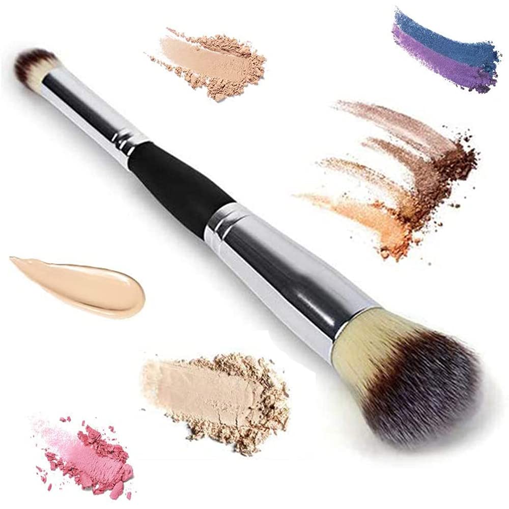 1 Pcs Double Ended Brush Foundation Makeup Tool Black Handle Foundation Brushes Professional Double Ended Eyeshadow Brush for Use with Cream Powder Blush Liquid Foundation Concealer Primer