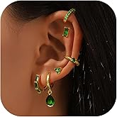 ZELORES 14K Gold Plated Hoop Earrings for Women 6 Pairs Emerald Green Earrings Dainty Small Hoop Earrings Stud Earrings Sets for Multiple Piercing