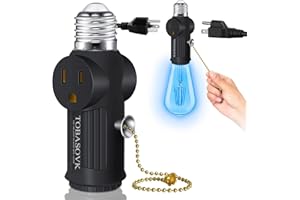 TOBASOVK Light Socket to Plug Adapter, Both Sides Support 3 Prong Light Socket Adapter, Professional Materials Light Bulb Outlet Socket Adapter with Switch Control, E26 E27 Light Bulb Socket Adapter - Black