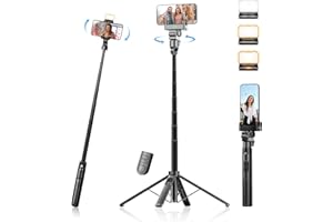 RGBLINK Auto Face Tracking Tripod & 360° Rotating Selfie Stick with Light, Smart AI Motion Sensor, Facial Recognition, 1-Axis Gimbal Stabilizer Phone Holder for iPhone/Android, TikTok Video Recording/Vlog