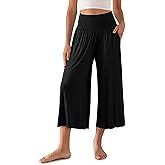 ODODOS Women's Wide Leg Palazzo Lounge Cropped Pants with Pockets Light Weight Comfy Pajama Capri Pants-20/22"/ 24" Inseam