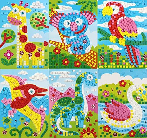 FYZ Brothers EVA Mosaic Sticker Children's DIY educational toys EVA Hand-made Sticker (Giraffe,Koala,Pterosaur,Parrot,Dipl odocus,Swan)