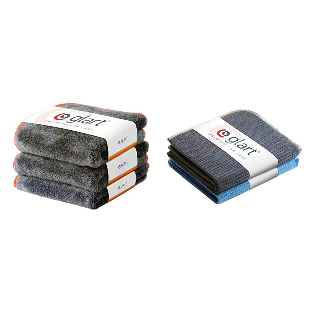 Glart 443TPO 3 Super Absorbent Microfibre Thick Plush Cloths 40 x 40 cm + Glart 2-Piece Set of Microfibre Cloths, 40 x 40 cm