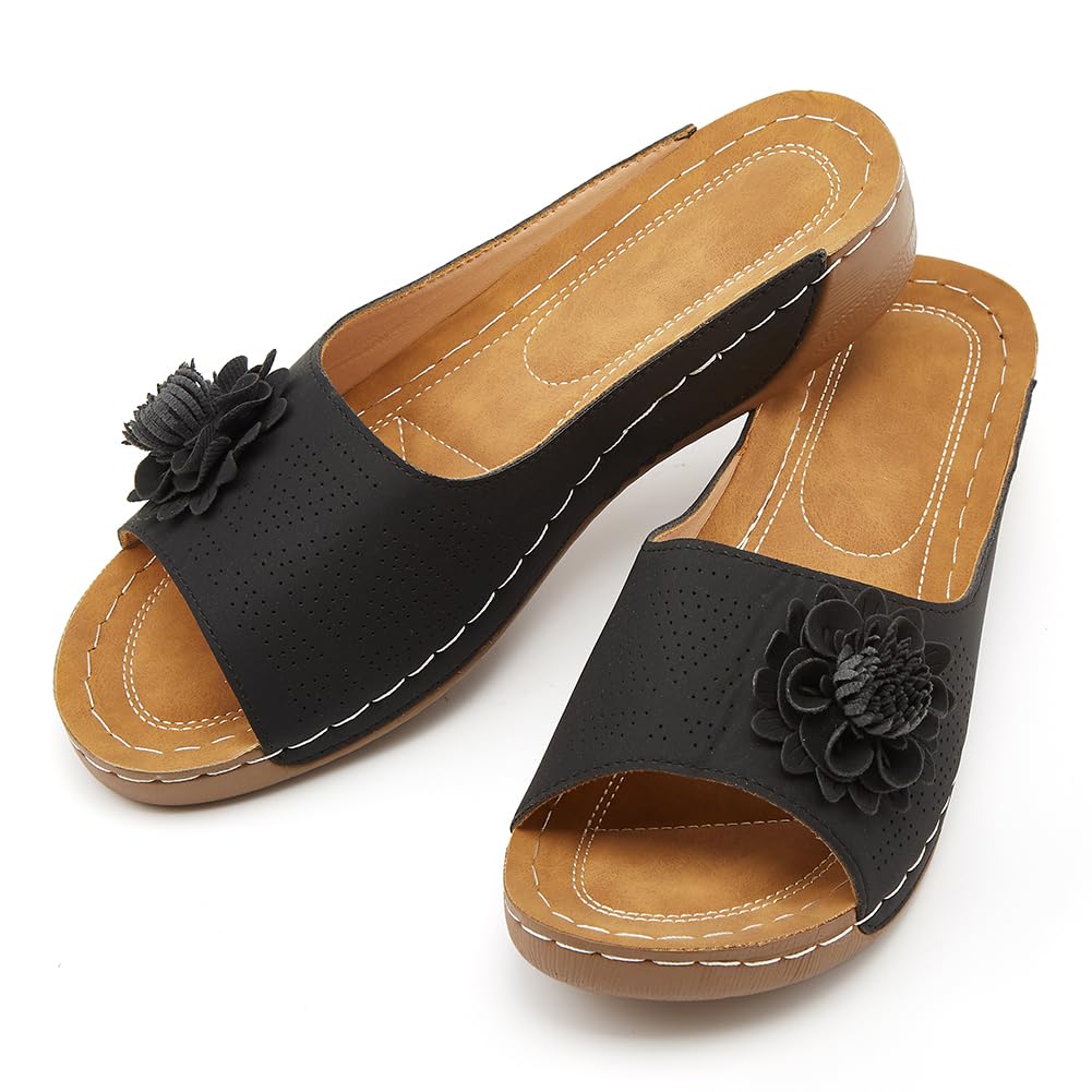 Photo 1 of Rungion Womens Summer Beach Sandals Wedge Low Open Toe Slides Ladies Dressy Sandals Slipper Platform Comfortable Flower Sandals