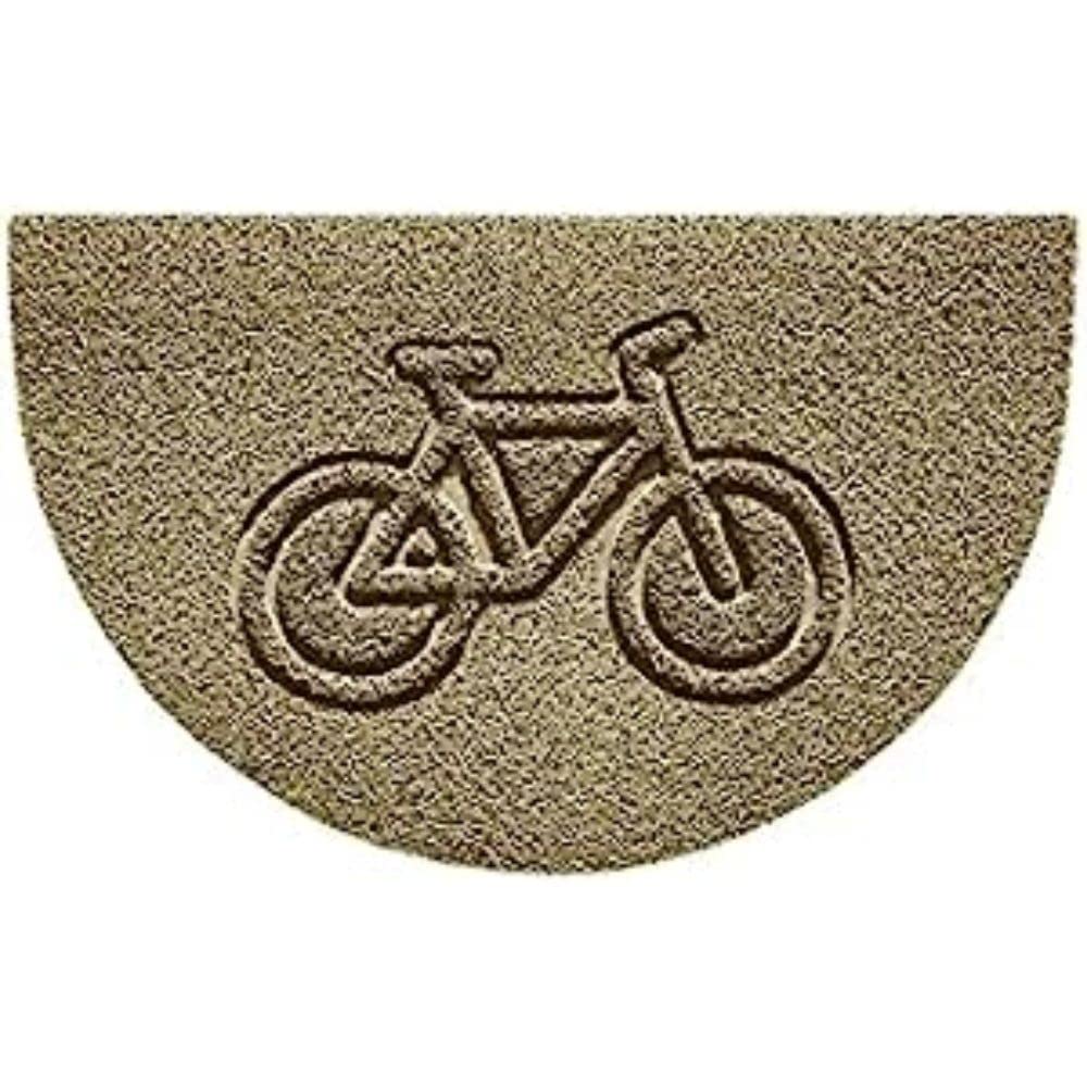 Nicoman Embossed Halfmoon Half Circle Door Mat Dirt-Trapper Jet-Washable Doormat 70x44cm (Beige, BIKE Shape) - Use on Carpet ONLY