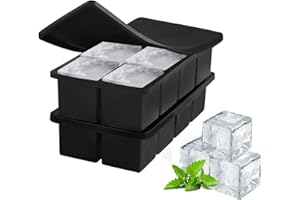 HANCELANT Large Ice Cube Tray with Lid 2 Pack, Stackable Big Silicone 2" Square Ice Cube Mold for Whiskey Cocktails Bourbon Soups Frozen Treats, Easy Release BPA Free