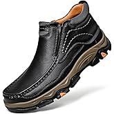 FERRAOGAN Men's Vintage Leather Mid-top Hands Free Chukka Boots Comfortable Handmade Non-Slip Wear resistance Outdoor Lightweight Casual Boots Driving Walking Hiking Work Loafers