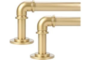OLV 2 Pack Gold Industrial Curtain Rods for Windows 28 to 48 inch(2.3-4ft),1'' Blackout Wrap Around Curtain Rods,Indoor and Outdoor,Size:18''-45''
