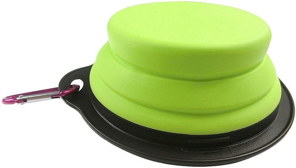 Pet Bowl - Multifunctional Foldable Silicone Pet Bowl, Retractable Travel Protable Water Bowl with a Metal Carabiner, for Dogs, Cats, Green - [DAGO-Mart Quality Guarantee]