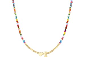 M MOOHAM Stocking Stuffers for Teen Girls - Heart Initial Necklaces for Women Kids Colorful Beaded Tiny Heart Initial Choker Necklace Jewelry for Teen Girls Christmas Birthday Gifts