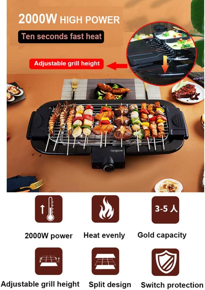 review Indoor Electric Barbecue Grill Smokefree Portable Table BBQ Grilling with 5 Levels of Temperature Adjustment 2000w High Power BBQ Grill, Fit Home Dinner Camping Travel Hiking
