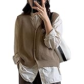 UAZNegozio Women's Button Front V Neck Sleeveless Knit Sweater Vest Layered Vest Top Cardigan Vest