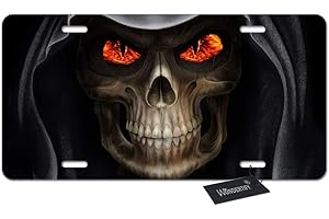Wondertify License Plate Cool Skull Hoodie Death Dark with Red Eye Art Black Decorative Car Front License Plate,Vanity Tag,Metal Car Plate,Aluminum Novelty License Plate,6 X 12 Inch (4 Holes)