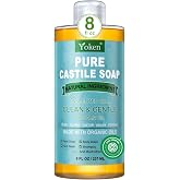 Yoken Pure Castile Liquid Soap 8 Oz Unscented with Organic Oil EWG Verified | No Fragrance Vegan Natural Laundry Dishes Mild Sensitive Skin Travel Camp Soaps Body Bath Hand Wash Travel Small Size 237 ML