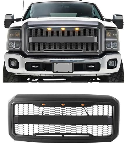Griglia Paraurti Anteriore Per F250 F350 F450 F550 Super Duty 2011-2016 – Con Luci DRL E Fendinebbia A LED – Nero Opaco - 2
