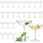 LemonRoad 24 Pcs Detachable Martini Glasses 9oz Disposable Plastic Coupe Cocktail Dessert Glassware Set for Champagne Wine Wedding Birthday Holiday Party Supplies (Clear)